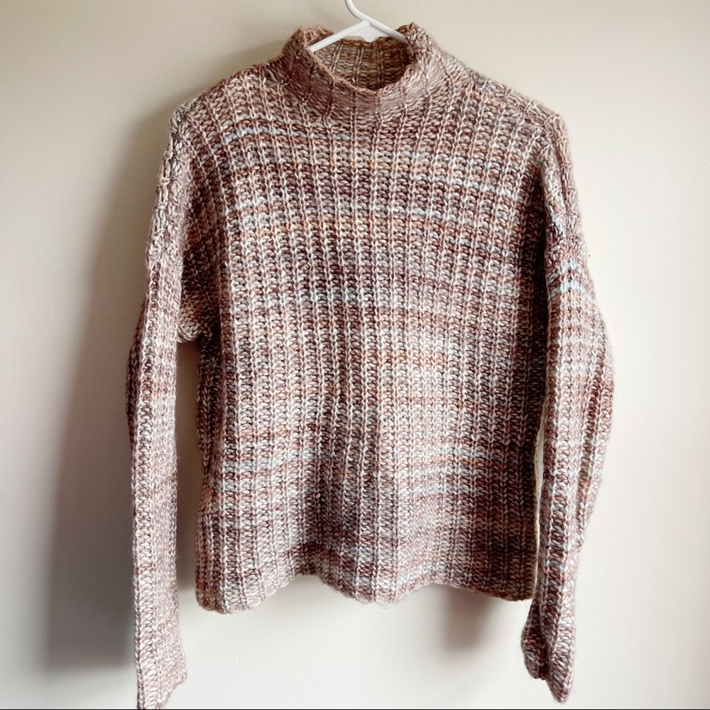 Marled Chunky Knit Mockneck Pullover Sweater